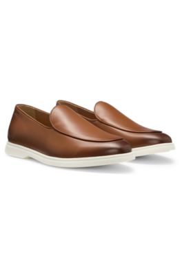 Nappa-leather loafers with contrast outsole, Brown