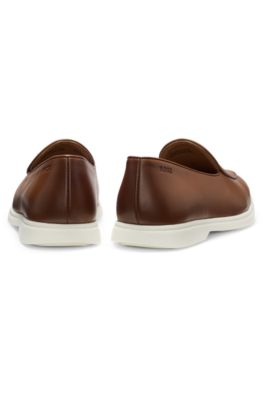 Nappa-leather loafers with contrast outsole, Brown