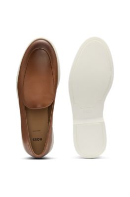 Nappa-leather loafers with contrast outsole, Brown
