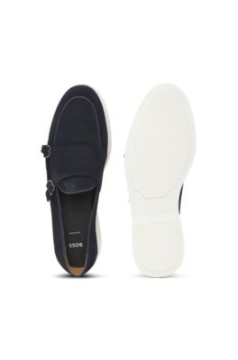 Suede monk shoe with contrast outsole, Dark Blue