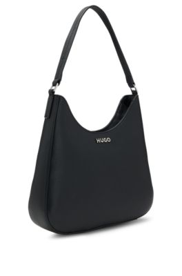 HUGO - Grained faux-leather hobo bag with logo lettering - Black