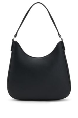 HUGO - Grained faux-leather hobo bag with logo lettering - Black