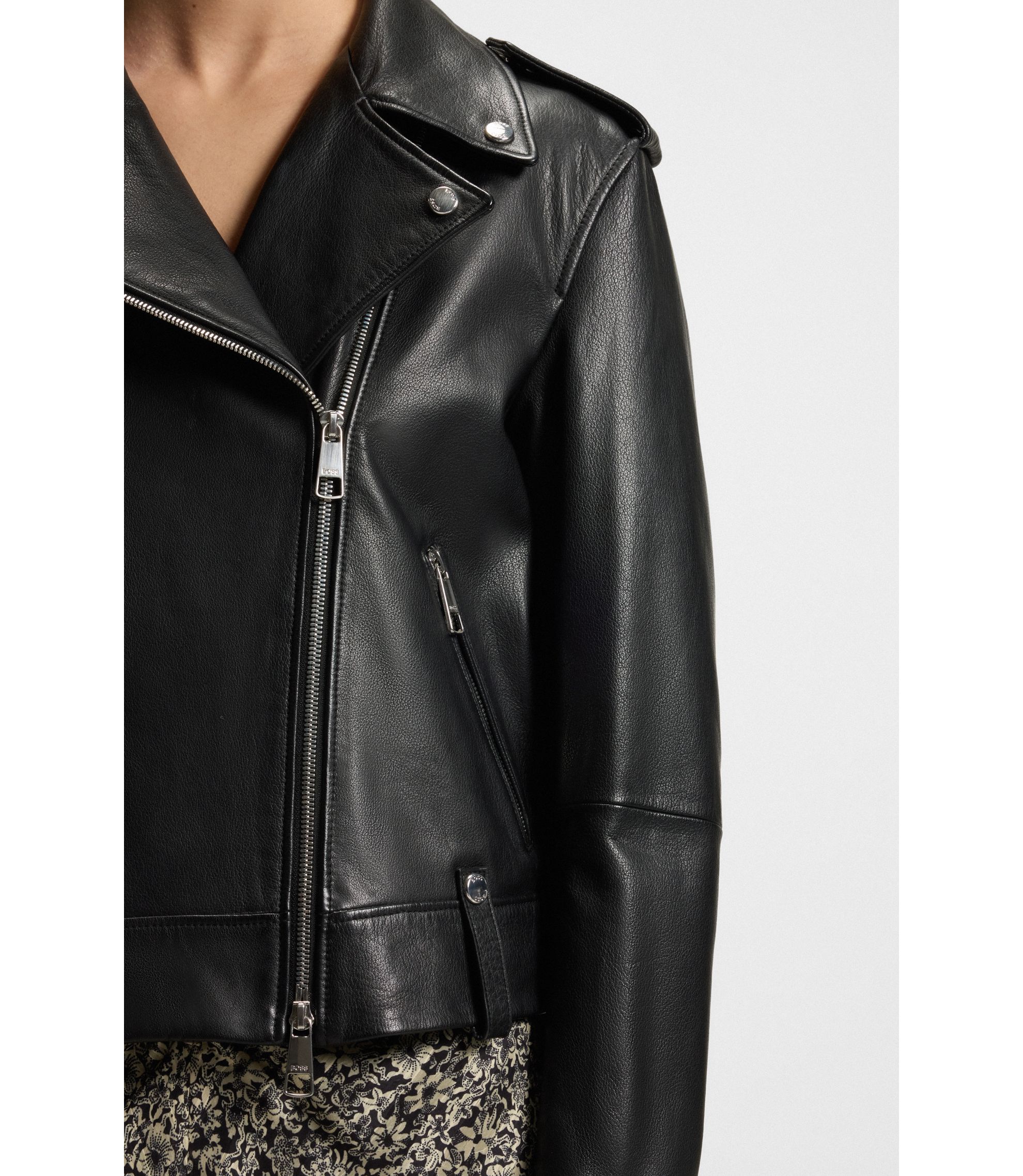 BOSS - Grained-leather jacket with studs and zips - Black