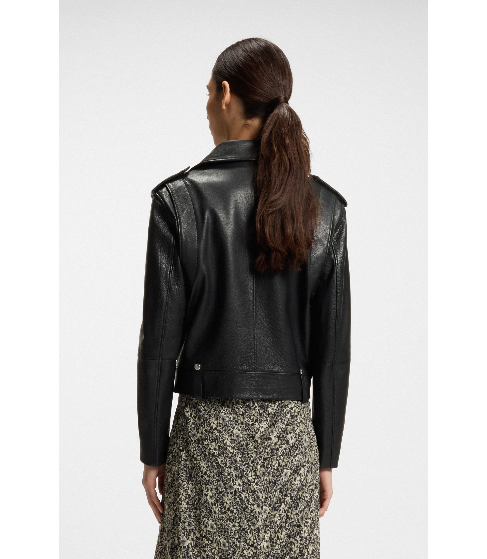 her lip to  Boucle Jacket S ブラック BOSS - Grained-leather jacket with studs and zips - Black