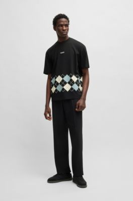 Camiseta de punto de algod&oacute;n con dise&ntilde;o romboidal, Negro