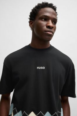 Camiseta de punto de algod&oacute;n con dise&ntilde;o romboidal, Negro