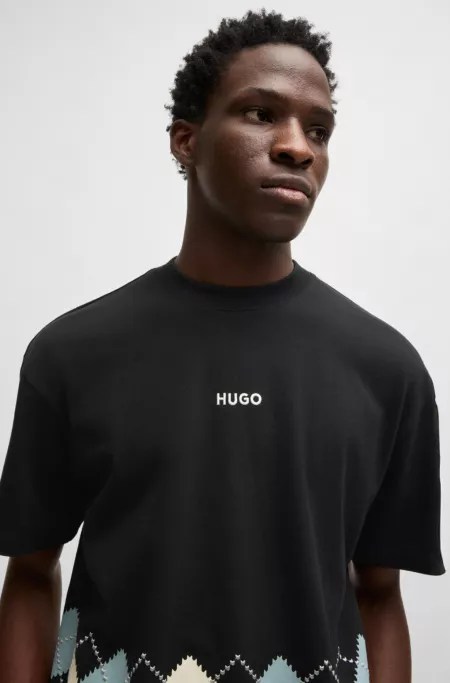 Cotton-jersey T-shirt with Argyle pattern