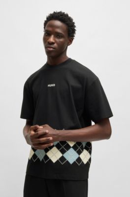 Cotton-jersey T-shirt with Argyle pattern, Black