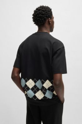 Camiseta de punto de algod&oacute;n con dise&ntilde;o romboidal, Negro