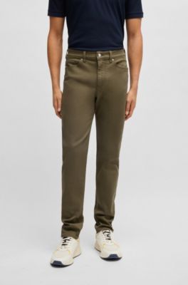 Vaqueros Porsche x BOSS tapered fit de tejido vaquero el&aacute;stico t&eacute;cnico, Verde oscuro