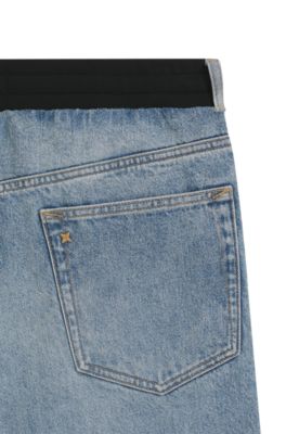 Blue oversized-fit jeans with jersey waistband, Turquoise