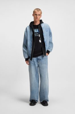 Jeans oversize fit en denim azul con cintura de punto, Turquesa