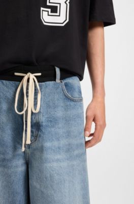 Blue oversized-fit jeans with jersey waistband, Turquoise