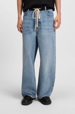 Blue oversized-fit jeans with jersey waistband, Turquoise
