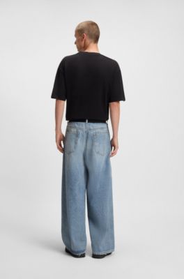Jeans oversize fit en denim azul con cintura de punto, Turquesa