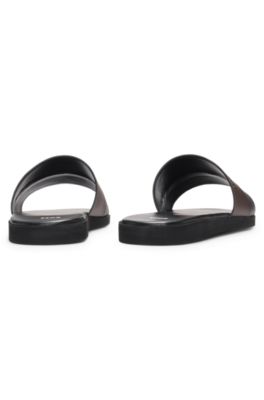 Faux-leather slides with two-tone strap, Black