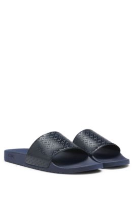 Italian-made slides with monogram strap, Dark Blue