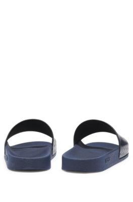 Italian-made slides with monogram strap, Dark Blue