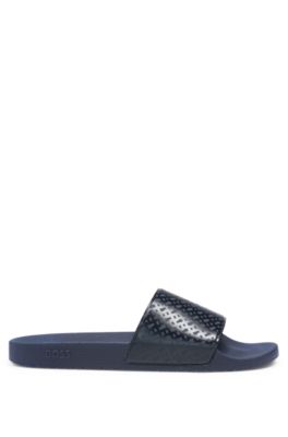 Italian-made slides with monogram strap, Dark Blue