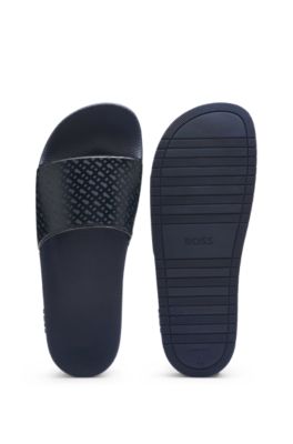 Italian-made slides with monogram strap, Dark Blue