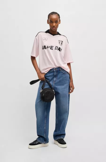 Circular crossbody bag with Happy HUGO logo