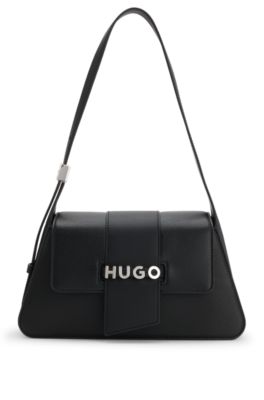 Logo-closure shoulder bag in faux leather, Black