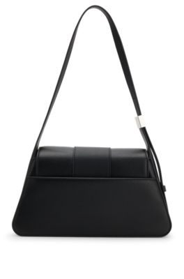 Logo-closure shoulder bag in faux leather, Black