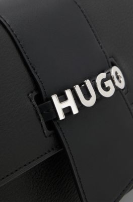 Logo-closure shoulder bag in faux leather, Black