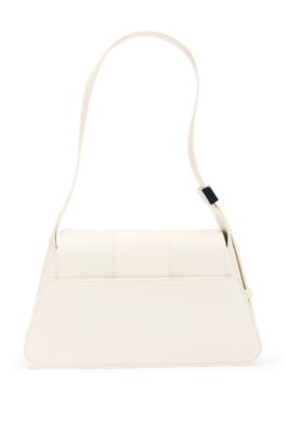 Logo-closure shoulder bag in faux leather, White