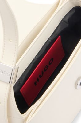 Logo-closure shoulder bag in faux leather, White