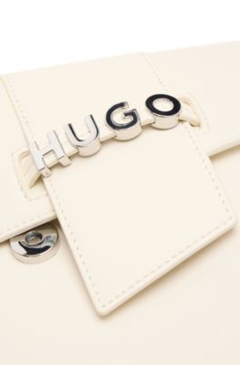 Logo-closure shoulder bag in faux leather, White