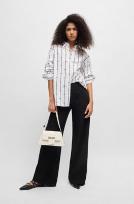 Logo-closure shoulder bag in faux leather, White