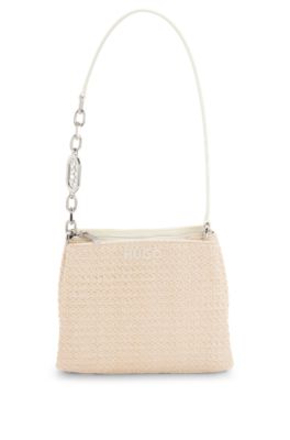 HUGO - Raffia-effect shoulder bag with logo-hardware strap