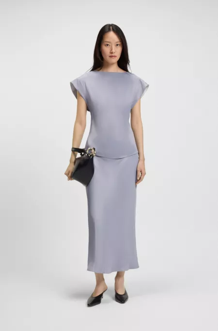 Slim-fit blouse with draped neckline