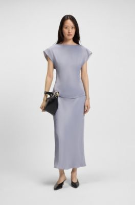 Chemisier Slim en satin &agrave; encolure drap&eacute;e, Gris chin&eacute;