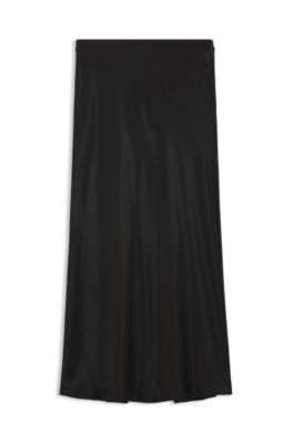 Falda maxi regular fit de sat&eacute;n, Negro
