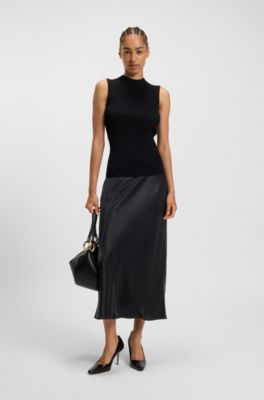 Falda maxi regular fit de sat&eacute;n, Negro