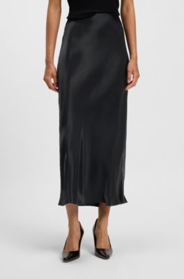 Falda maxi regular fit de sat&eacute;n, Negro