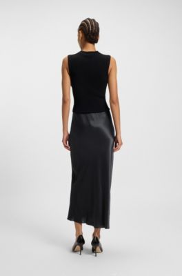 Falda maxi regular fit de sat&eacute;n, Negro