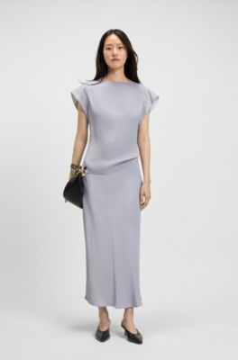 Falda maxi regular fit de sat&eacute;n, Gris claro