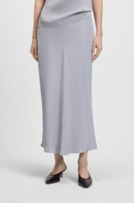 Falda maxi regular fit de sat&eacute;n, Gris claro