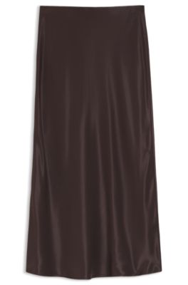 Midi-length A-line skirt in lustrous fabric, Brown