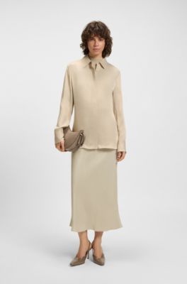 Falda maxi regular fit de sat&eacute;n, Beige claro