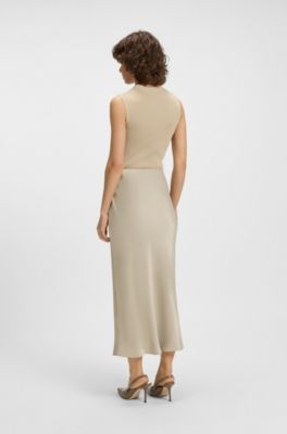 Falda maxi regular fit de sat&eacute;n, Beige claro