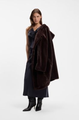 Midi-length A-line skirt in lustrous fabric, Dark Blue