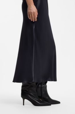 Falda midi evas&eacute; en tejido brillante, Azul oscuro