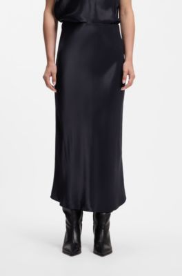 Midi-length A-line skirt in lustrous fabric, Dark Blue