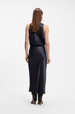 Midi-length A-line skirt in lustrous fabric, Dark Blue