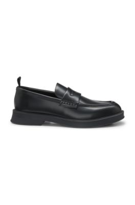 Brush-off leather loafers with padded strap, Black
