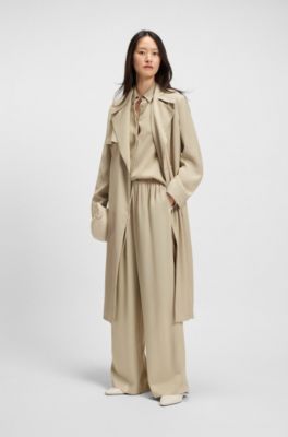 Pantalon Relaxed tr&egrave;s long en satin, Beige clair